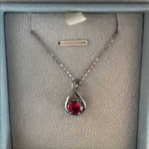 Sterling Silver Red Crystal Faux Ruby Necklace Fanci Me Brand New In Box